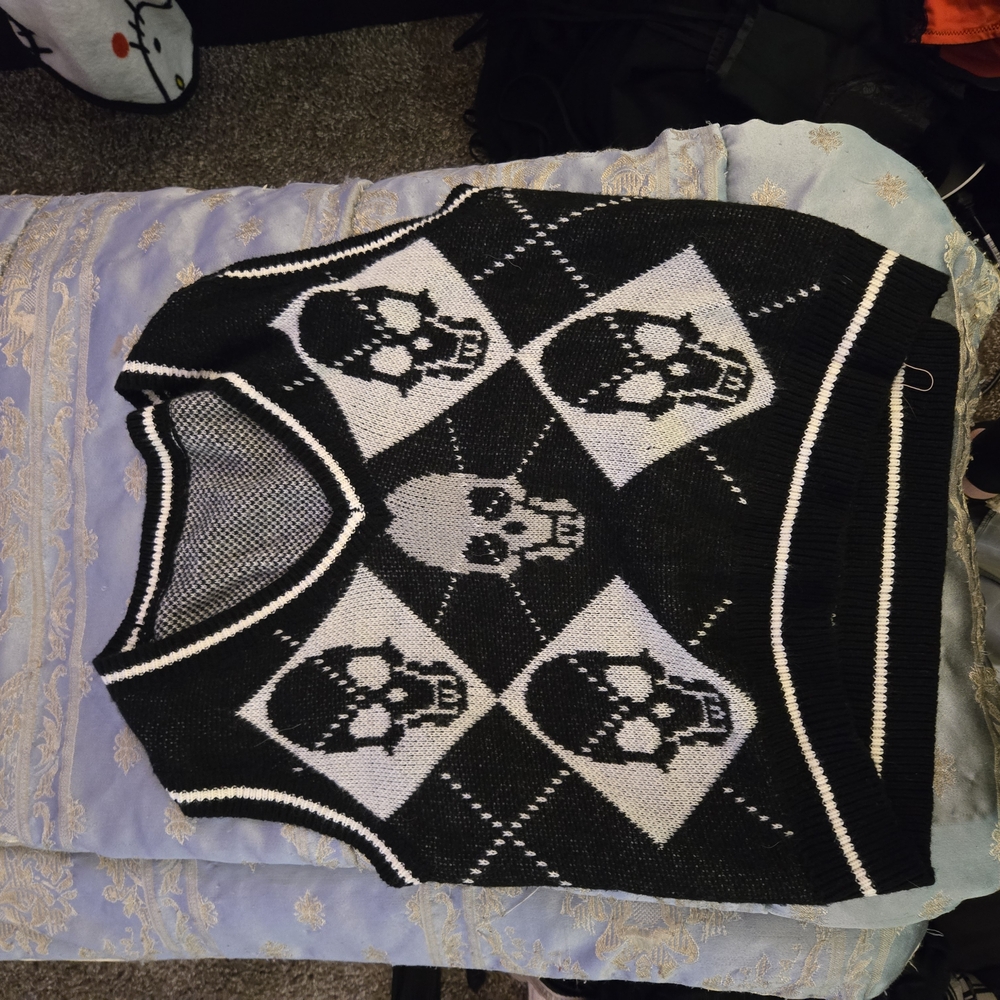Black and White Skull Argyle Sweater Vest